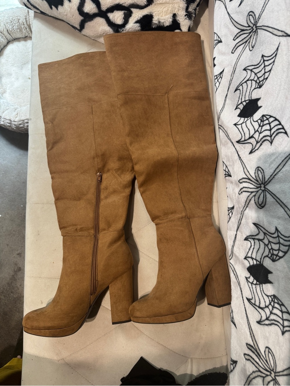 JustFab Tall Suede Thigh High Boots in Tan
